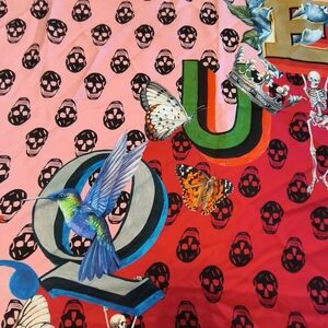 Alexander McQueen Pink Scarf with Floral and Skull Design RARE